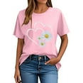 thumbnail image 1 of Pisexur Hauts pour Femmes T-Shirt Graphique de la Saint-Valentin - Col Rond Manches Courtes Imprimé Rose,P, 1 of 5