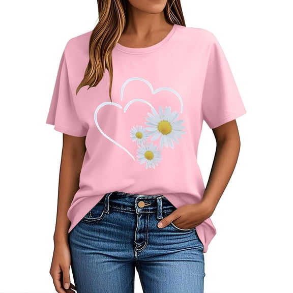 Nmnitkp Womens Tops Valentines Day Graphic Tee - Crewneck Short Sleeve Print Top Pink,M