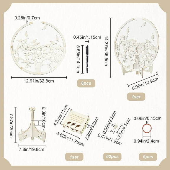 Wood Wedding Guest Book Alternative Tree of Life Guest Book with 62pcs Blank Leaf Box and Marker Pens Wedding Guest Book Wood Sign Decorations for Reception Birthday Shower Party