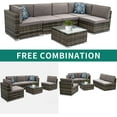 thumbnail image 6 of Craftian 6 Piece Outdoor Patio Furniture Sets, Garden Conversation Wicker Sofa Set, and Patio Sectional Furniture Sofa Set with Coffee Table and Cushion for Lawn, Backyard, and Poolside, Gray Gradient, 6 of 7