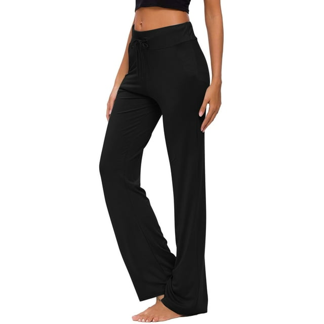 Pantalones microacampanados de fitness para mujer: pantalones de yoga deportivos y holgados, tallas M-XXXXL con detalles de cadera/circunferencia del muslo/longitud; para todas las estaciones.