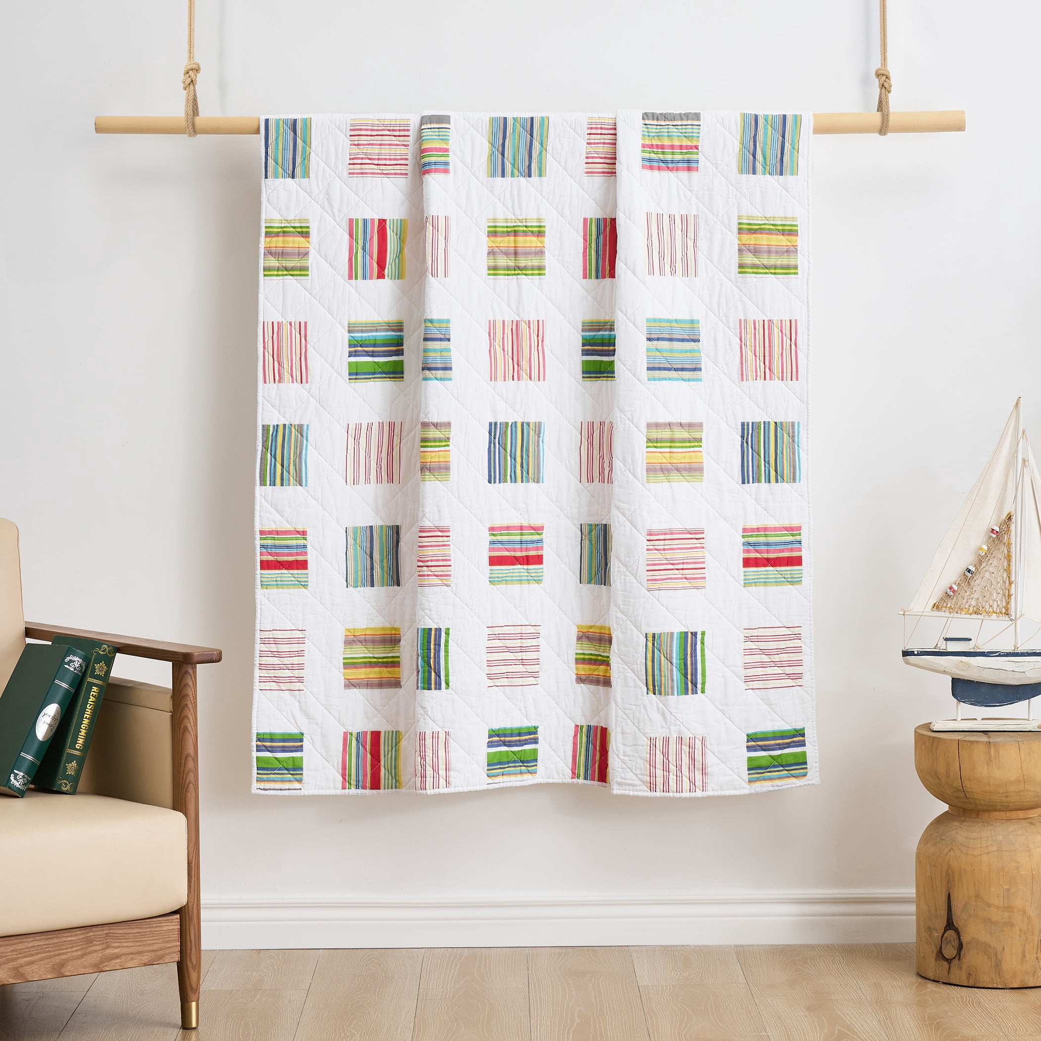 Greenland Home Sailor 100% Cotton Modern Stripe Throw Blanket, 50" x 60"