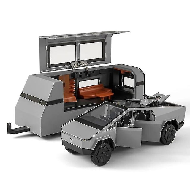 Nuevo 1/32 Tesla Cybertruck Pickup Trailer coche en miniatura de aleación Diecast Metal juguete todoterreno vehículo camión Mo