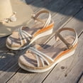 thumbnail image 4 of Womens Wedge Sandals Summer Dressy Espadrilles Open Toe Casual Platform Heeled Wedges with Adjustable Buckle White Size 7, 4 of 6