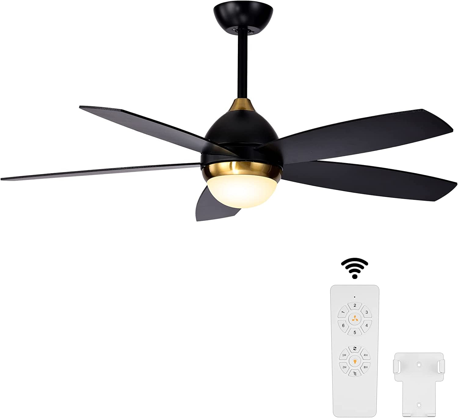 KAPOEFAN 52 inch Black Ceiling Fan with Lights and Remote, Outdoor