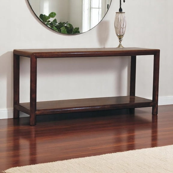 Brown Solid Wood Bench - 41.34"L Dining Bench with Lower Shelf, 13.78"W X 19.69"H