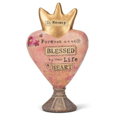 DEMDACO Forever Blessed Floral Pink 8 x 6 Paper Mache Heart Sculpture Figurine