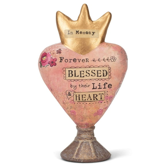 DEMDACO Forever Blessed Floral Pink 8 x 6 Paper Mache Heart Sculpture Figurine