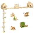 thumbnail image 2 of Uforic 21-Piece Wall-Mounted Cat Tower with 3 Houses, 6 Scratching Posts, Tunnels & Shelves – Solid Pine Wood for Large Cats, Space-Saving Vertical Cat Furniture, 2 of 9