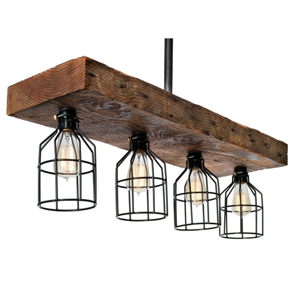 Reclaimed Wood Farmhouse Lighting Decor Rustic Chandelier From Early 1900s Kitchen Island Dining Room Bar Billiard Four Vintage Industrial Edison Cages On Wooden Beam Com Reclaimed Wood Farmhouse Lighting Decor, Reclaimed Beam Light Fixture
