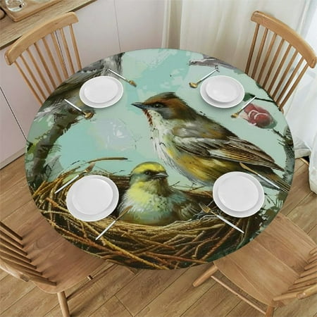 

Patifu Bird Nest Birds Branch Round Table Cover Stain Resistant Washable Indoor Outdoor Tablecloth Kitchen Dining Wedding Parties Picnic Camping 100% Polyester Fiber 38-42