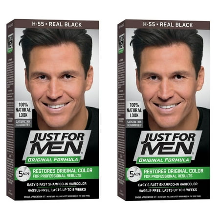 Just For Men Original Formula, Restores Original Color, H55 Real Black (Pack of 2) + Eyebrow Ruler