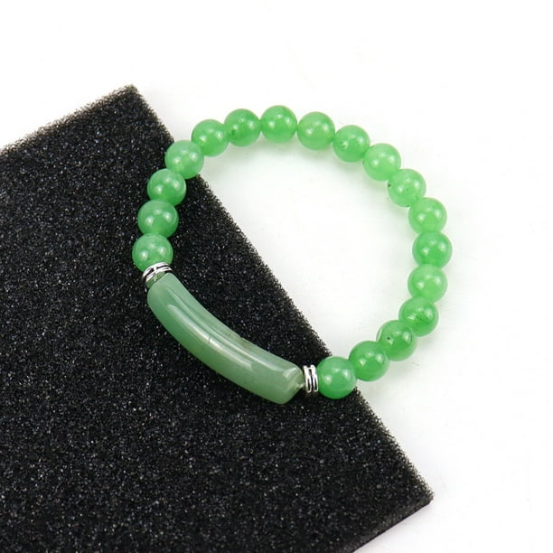 Nvzi Pulsera de cuentas hecha a mano, adecuada, pulsera de bolas de piedra natural, pulsera de cristal natural con cordón elástico (verde)