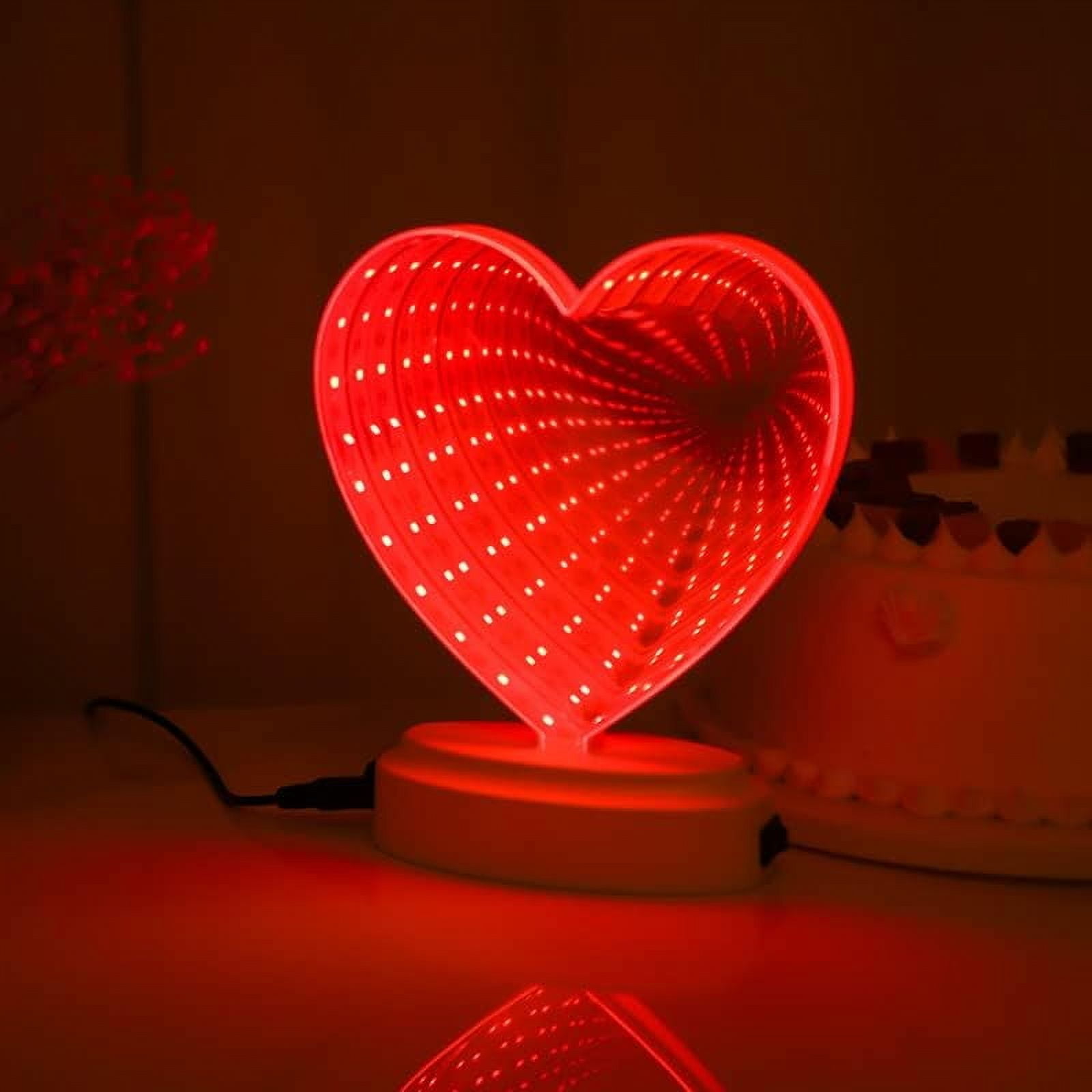Huiyi 3D Mirror Night Light, Tunnel Light 3D Mirror Light,Infinity Mirror Tunnel Light, LED Mirror Tunnel Night Light for Bedroom/Party/Home Decor (Red Heart)
