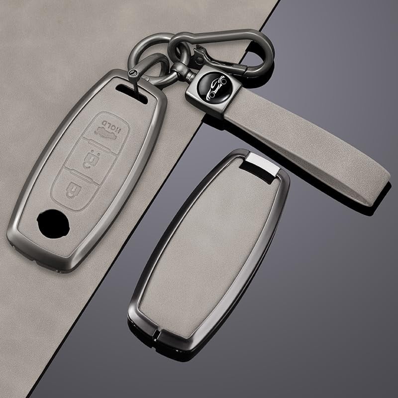 Metal Leather 3 Button Smart Key Fob Cover Fit for Nissan Pathfinder 2023 Ariya Kicks X-Trail Rogue Accessories Keyless Key Holder with Keychain