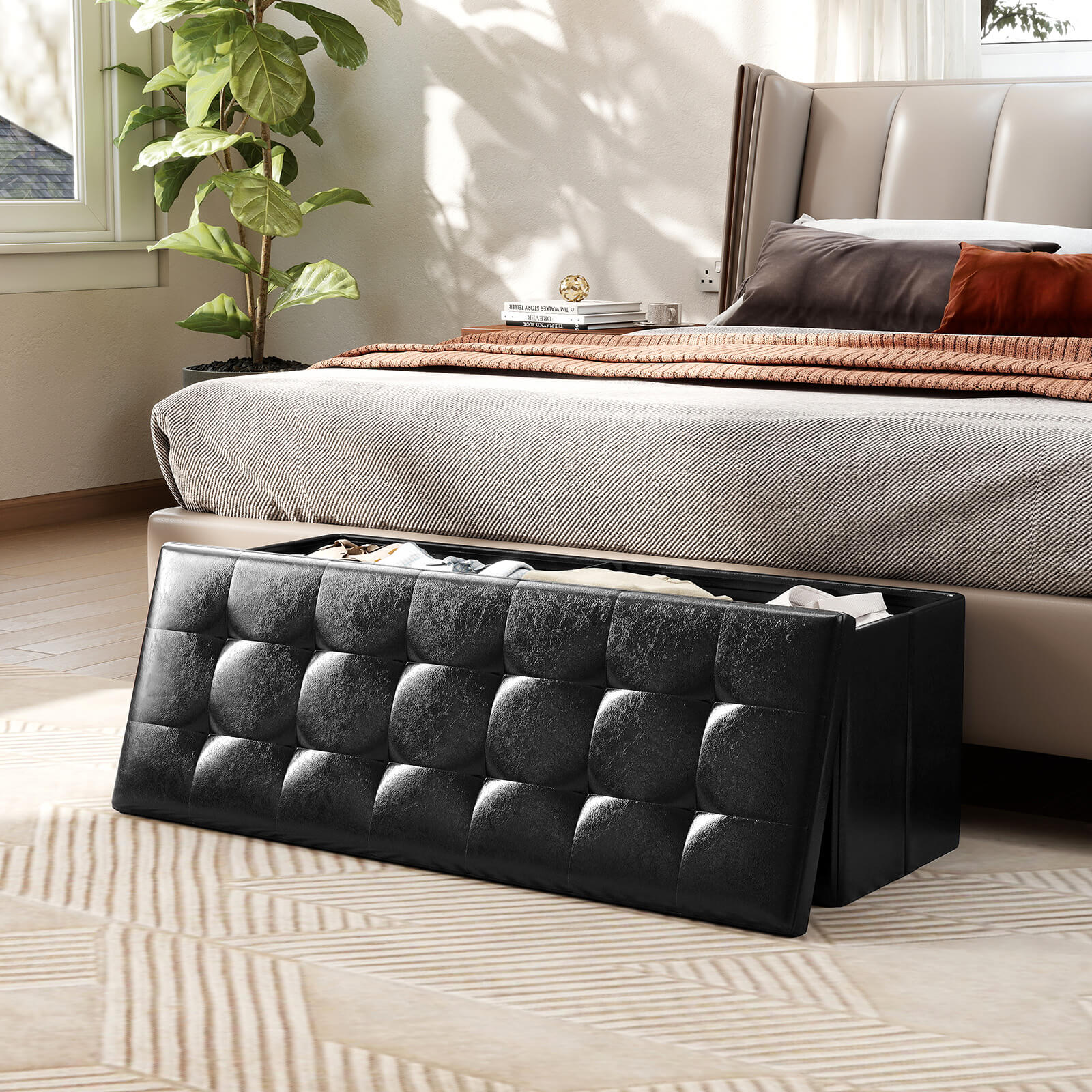 Costway Folding Storage Ottoman Bench, Black photo 7