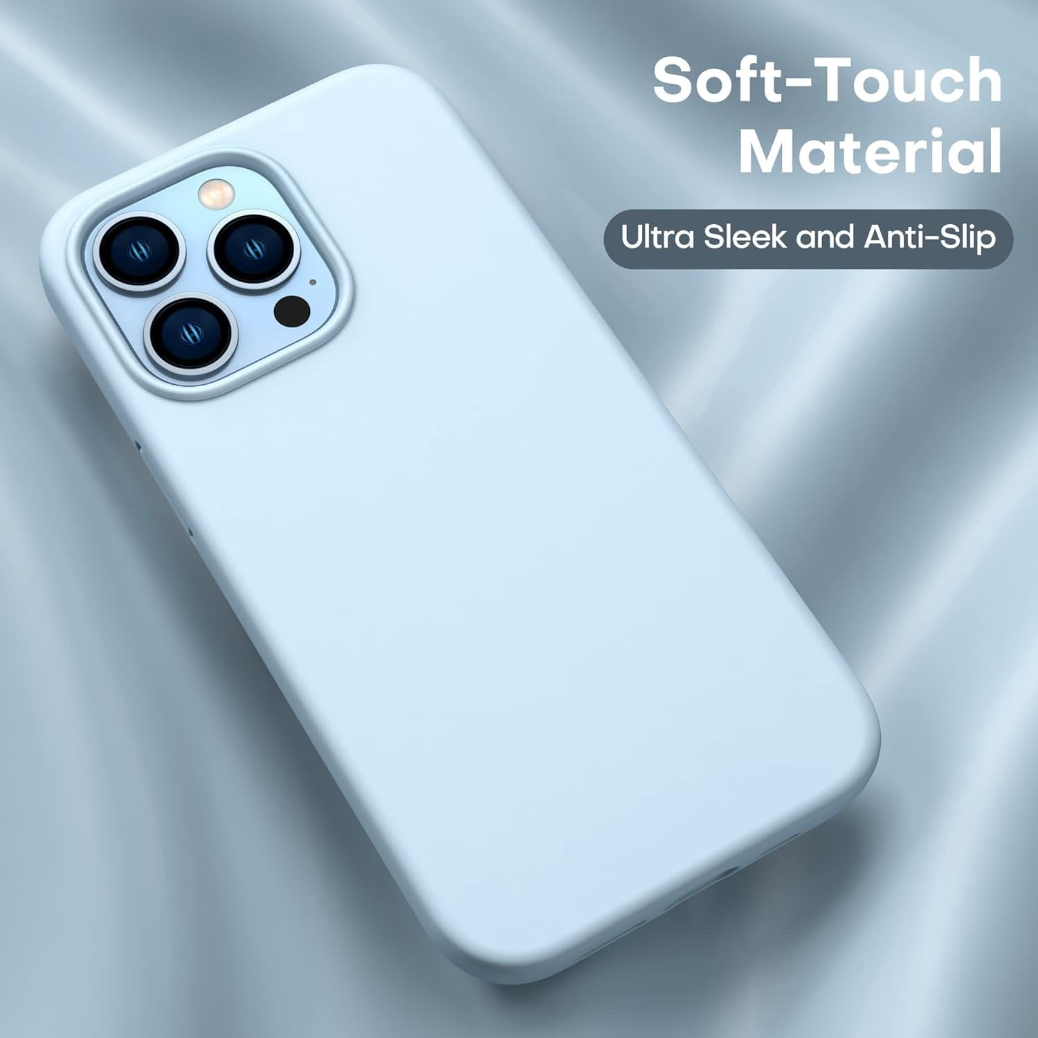 CellEver Heavy-Duty Silicone Case for iPhone 13 Pro - Two Shatterproof Glass Screen Protectors, Military Drop Protection, Scratch-Free Interior, Light Blue