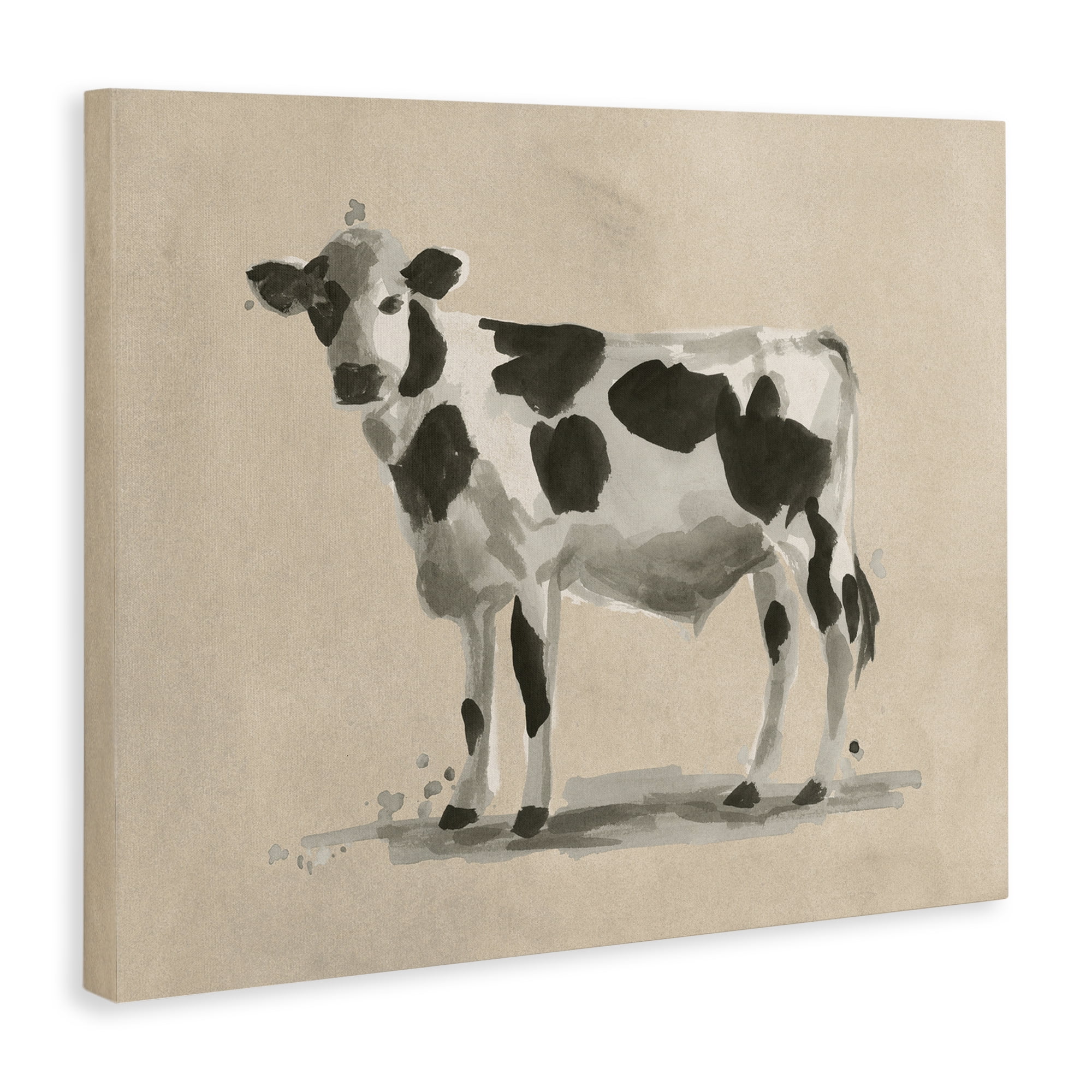 Stupell Industries Minimal Cow Painting Animals & Insects Painting Gallery Wrapped Canvas Art Print Wall Art, 20 x 16