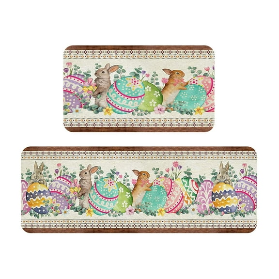 KCEHTA Easter Kitchen Decor, Happy Easter Kitchen Rugs and Mats Set of 2 Spring Bunny Eggs Flowers Floral Kitchen Mat Non Slip Washable Farmhouse Home Decor Easter Decorations