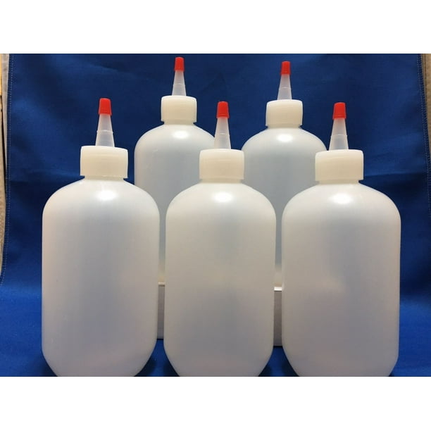 5 pack of 16 oz (240mL) Plastic Boston Round Squeeze Bottles + Yorker