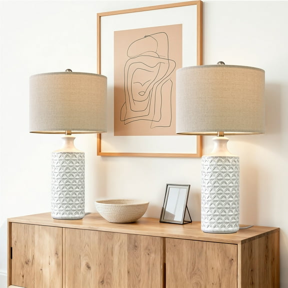 Oneach Ceramic Table Lamps for Living Room 24.75" Modern Farmhouse Bedside Nightstand Lamp Set of 2 for Bedroom