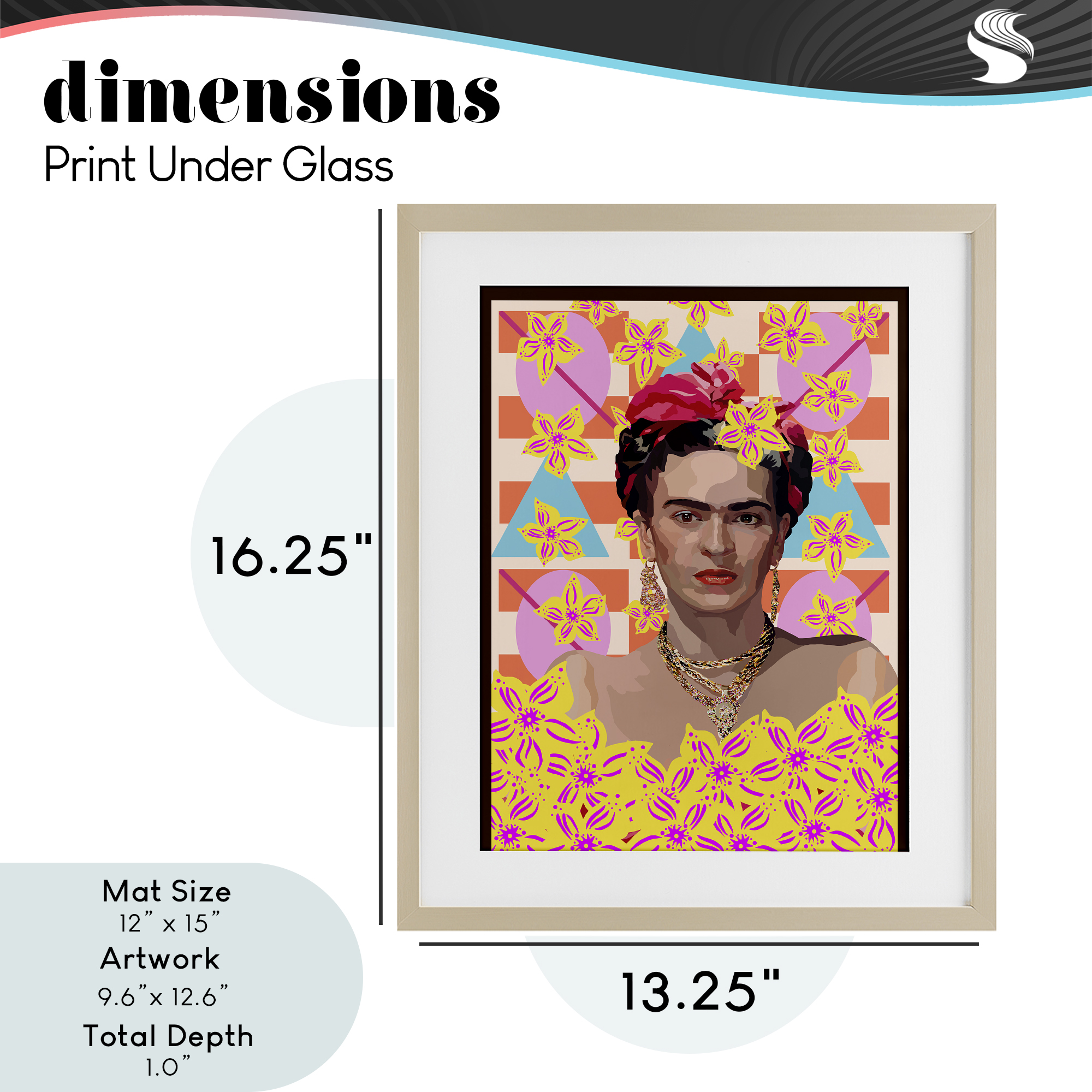 Frida's Floral Journey Birch Framed Print Under Glass, design by Lynnda Rakos