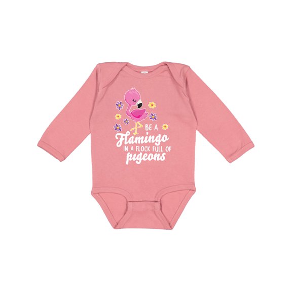 Inktastic Be a Flamingo in a Flock of Pigeons with Flowers Girls Long Sleeve Baby Bodysuit