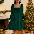 thumbnail image 2 of Womens Velvet Long Sleeve Dress With Square Neck Knee-Length Elegant Casual & Formal Wear 2025 Trendy Slim Fit Soft Fabric Party Daily Outfits, 2 of 9