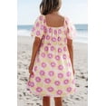 thumbnail image 2 of Women's Floral Square Neck Puff Sleeve Pleated Midi Dress with Flared Hem for Versatile Casual Party 100% Cotton, 2 of 18