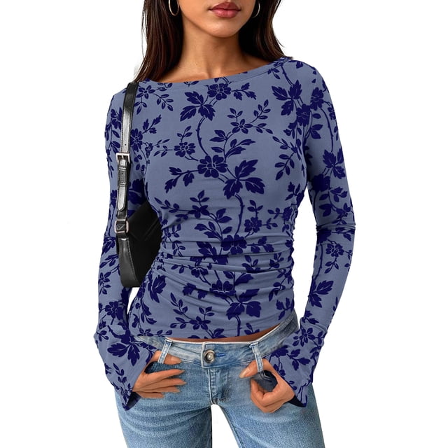 Blusa de Mujer PRETTYGARDEN de Manga Larga con Estampado Floral y Malla Talle S