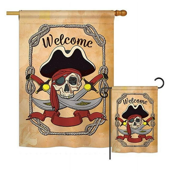 Breeze Decor BD-PI-G-107059-IP-BO-D-US18-BD Ahoy Pirate Coastal Impressions Decorative Vertical Double Sided Garden Flag