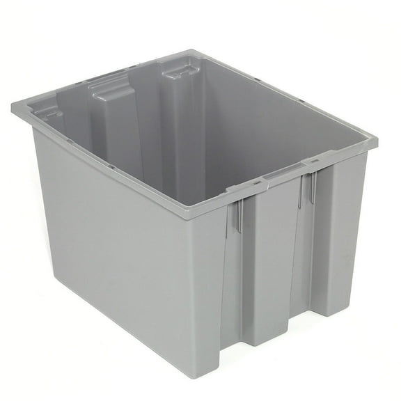Global Industrial 5248927 Plastic Stack & Nest Storage Container No Lid - 23.5 x 15.5 x 12 in. - Gray
