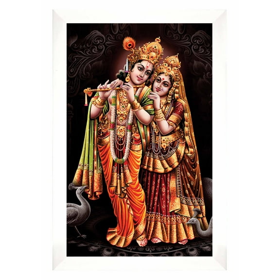 IBA Indianbeautifulart Radha Krishna Picture Frame Religious Poster White Wall Frame Deity Photo Frame Wall Decor For Home/ Office/ Temple-6 x 8 Inches