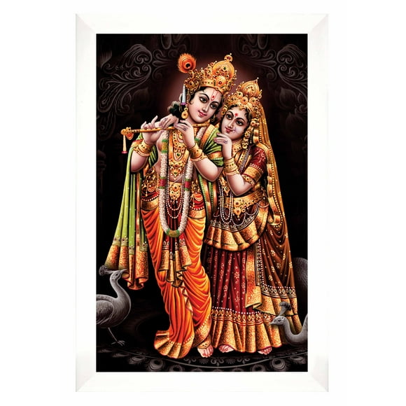 IBA Indianbeautifulart Radha Krishna Picture Frame Religious Poster White Wall Frame Deity Photo Frame Wall Decor For Home/ Office/ Temple-6 x 8 Inches