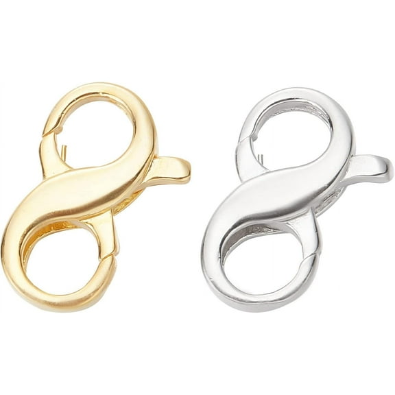 1 Box 2Pcs 925 Sterling Silver Lobster Clasp Double Lobster Clasps Infinity Clasp Number 8 Bracelet Extender Necklace Shortener Clasp for Jewelry Making Findings Women Adults DIY Crafts