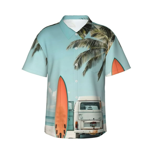 Disketp Vintage Surf Van Beach Print Hawaiian Shirts for Men,Mens Casual Short Sleeve Button Down Shirts Beach Shirt,XX-Large