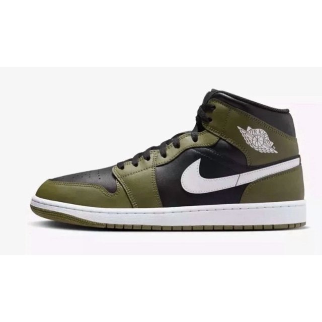 N I-K-E A i r-Jor-dan 1 Mid Black Medium Olive White Sail DQ8426-092 Men's Size 11