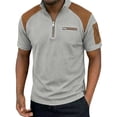 thumbnail image 6 of Men's Color Block Top 48%Polyester 38%Rayon 11%Cotton 3%Spandex Short Sleeve Zipper Stand Collar Casual Shirt Fashion Breathable Work Golf Travel | Zenithor,Gray S, 6 of 9