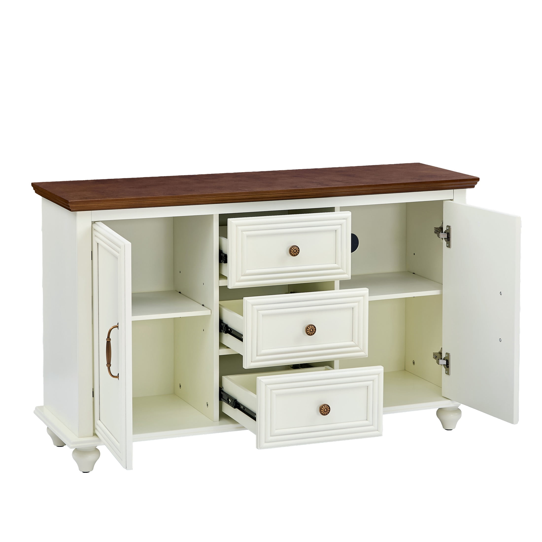 GDF Studio 47.3" Mid Century Modern Sideboard Buffet Cabinet with 2 Doors & 3 Drawers, White+Brown