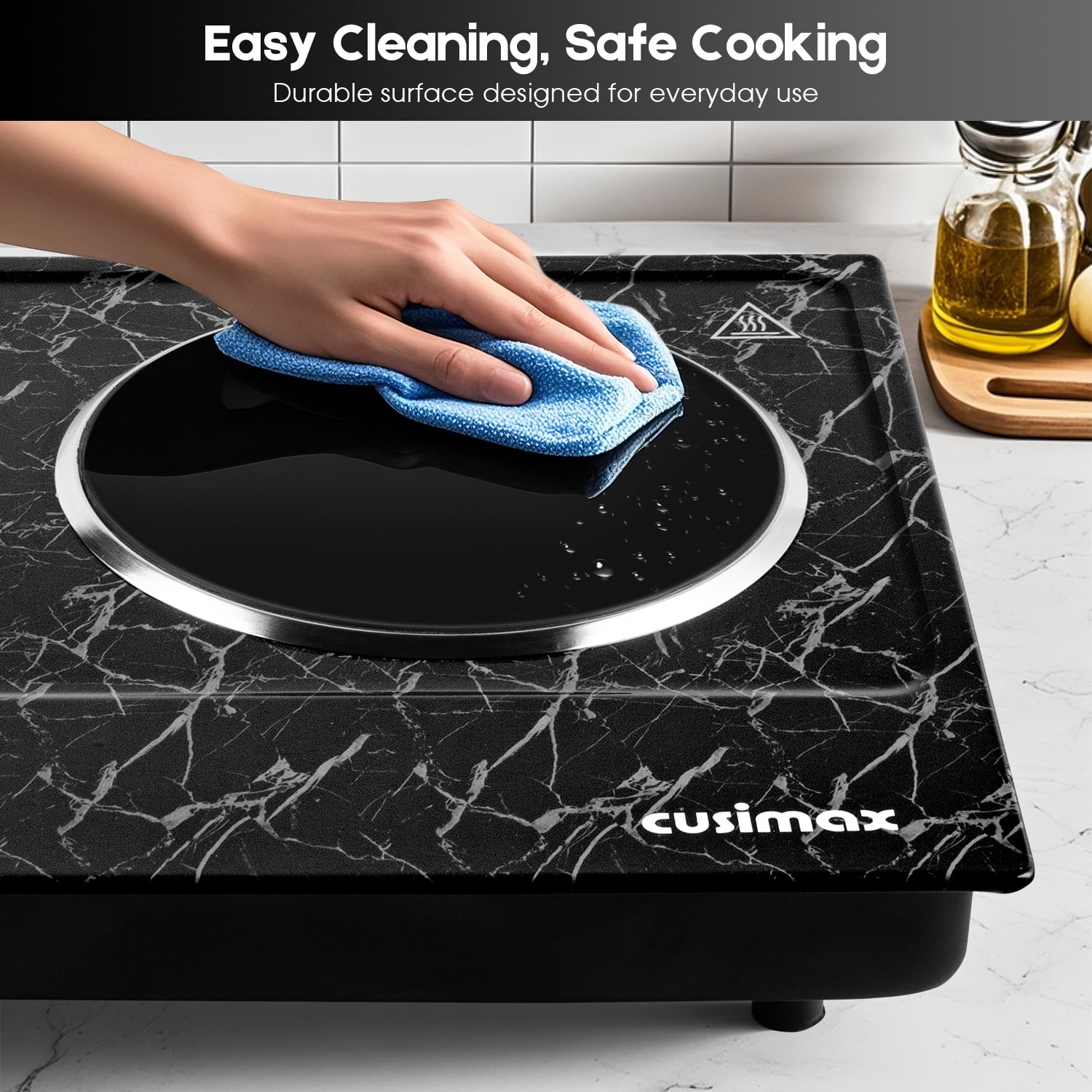 CUSIMAX 1800W Portable Ceramic Double Hot Plate – Dual Infrared Cooktop with Independent Controls, Stainless Steel & Glass Electric Burner for Countertop Cooking
