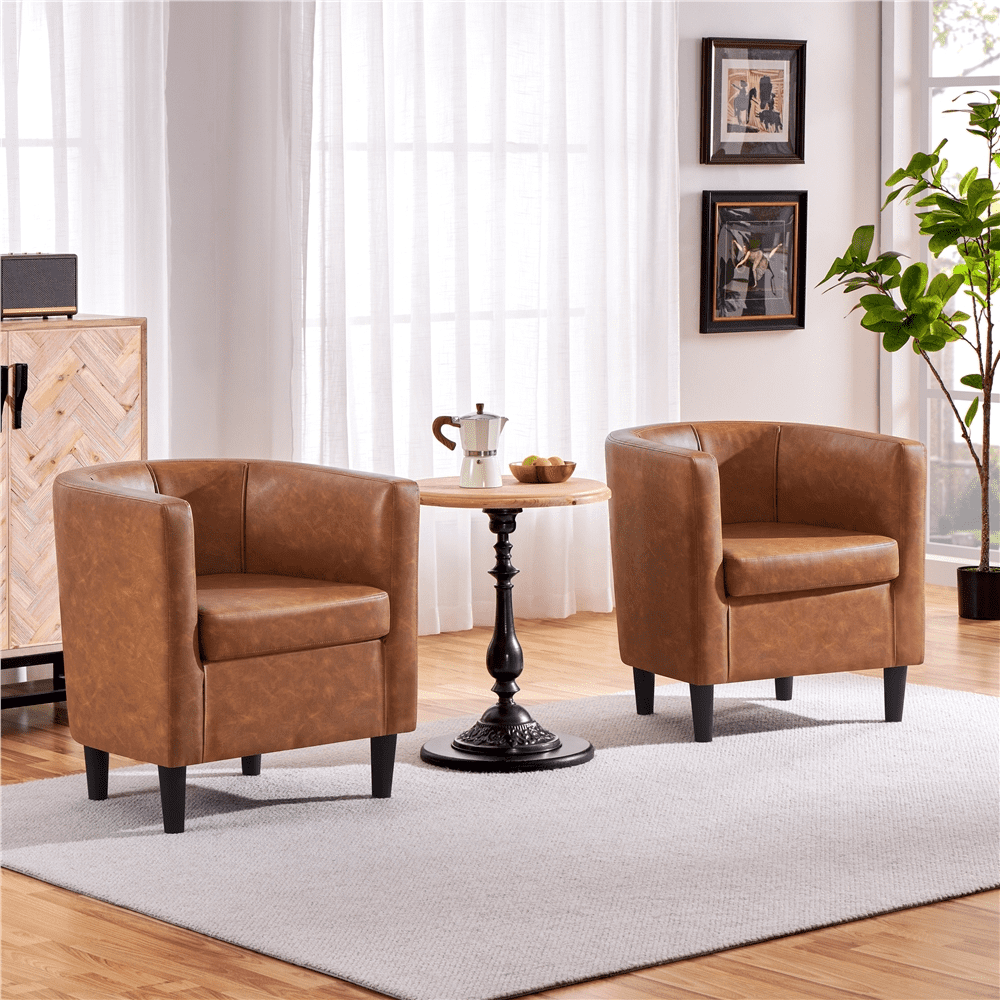 Renwick Faux Leather Upholstered Club Chair for Livingroom, Brown