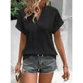 thumbnail image 4 of Women'S Summer Tops Casual V-Neck Cap Sleeve Shirt Light Crochet Textured Vest Shirt Black L, 4 of 9