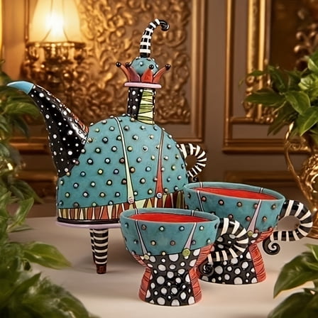 3D Gothic Teapot Sculpture - Black/Purple/Orange Centrifugal Design - No Electricity Needed - Indoor/Outdoor Decor for Halloween & Christmas