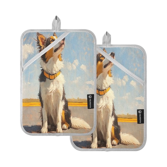 BZSMCE Pot Holder Oven Mitts Cooking baking Watercolor Dog Painting Creative Pattern Size:7x9.8in