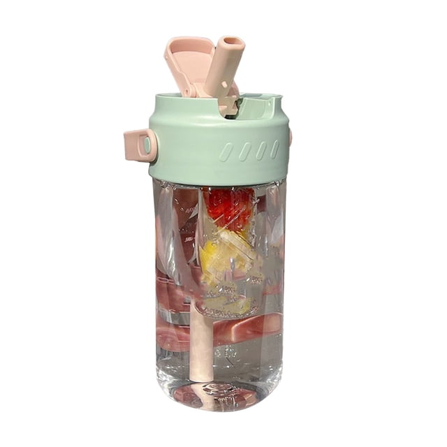 Botella de agua con pajita, colador de té incorporado y asa, PC, 700 ml, hermosa y linda botella de pajita para niñas y mujeres, color verde