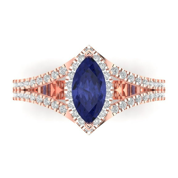 Halo Engagement Ring for Women - 1.2ct Simulated Tanzanite in 18K Rose Gold Promise Ring