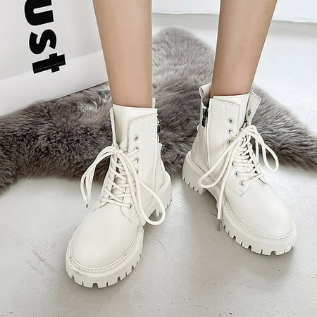 

Bnwani Womens Boots Flash Deals Low Heel Shoes Ziper Thick Ankle-High White Boots 35-40