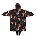 thumbnail image 2 of Oversized Wearable Blanket Hoodie,Red Mushroom Grass Black Pattern Sherpa Blanket Hoodie with Super Pockets,Super Warm Fuzzy Pullover for Women & Men, 2 of 6