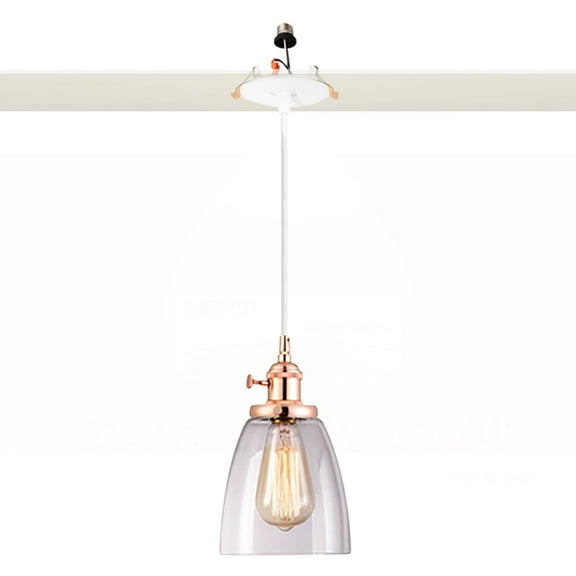 Kiven Glass Can Lights Retrofit Recessed Lighting with E26 Power Outlet Adapter, 4/5 Inch Replacement Conversion Kit, Farmhouse Pendant Lighting for Hallway Kitchen,1 Light,Rose Gold