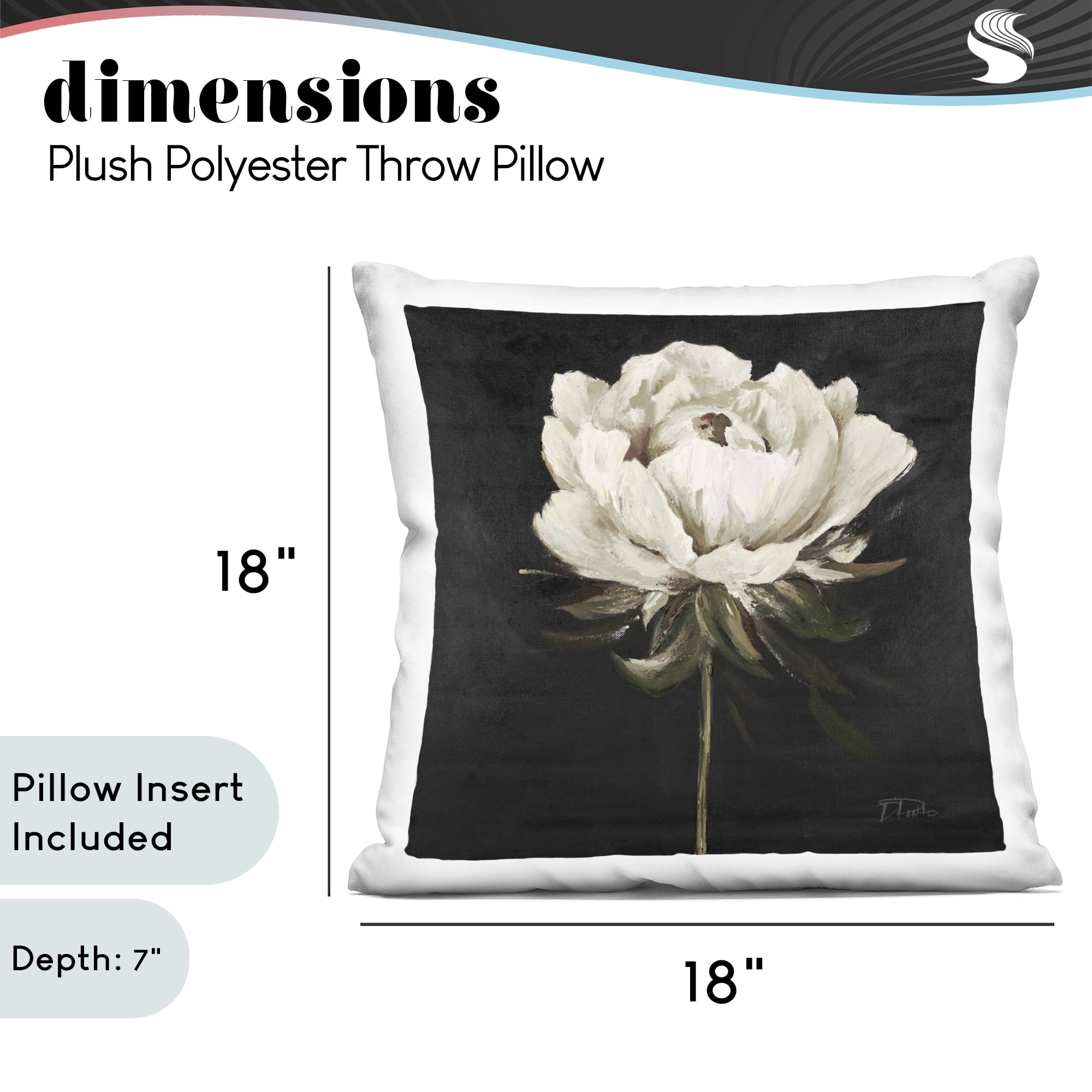 Stupell Industries Pretty Delicate Bloom on Black Decorative Printed Throw Pillow, design by Patricia Pinto